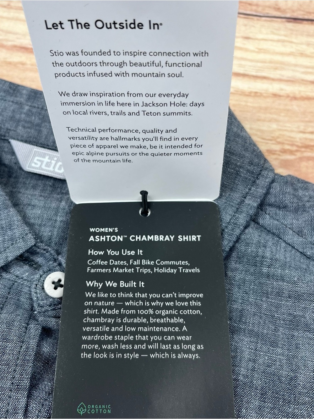NWT Stio Shirt Womens Sm Blue Ashton Chambray Organic Cotton Snap Front Outdoor - Picture 8 of 12
